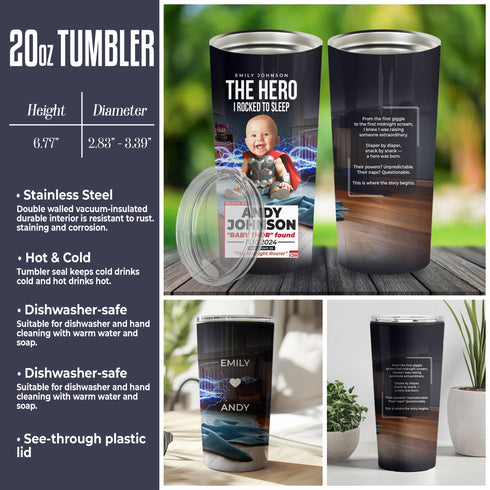 Personalized "The Hero I Rocked to Sleep" Baby Thor Tumbler – Custom Name, Date & Message